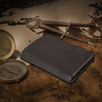 RFID Blocking Leather Passport Wallet on vintage map background