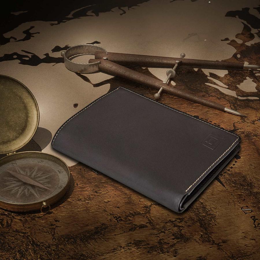 RFID Blocking Leather Passport Wallet on vintage map background