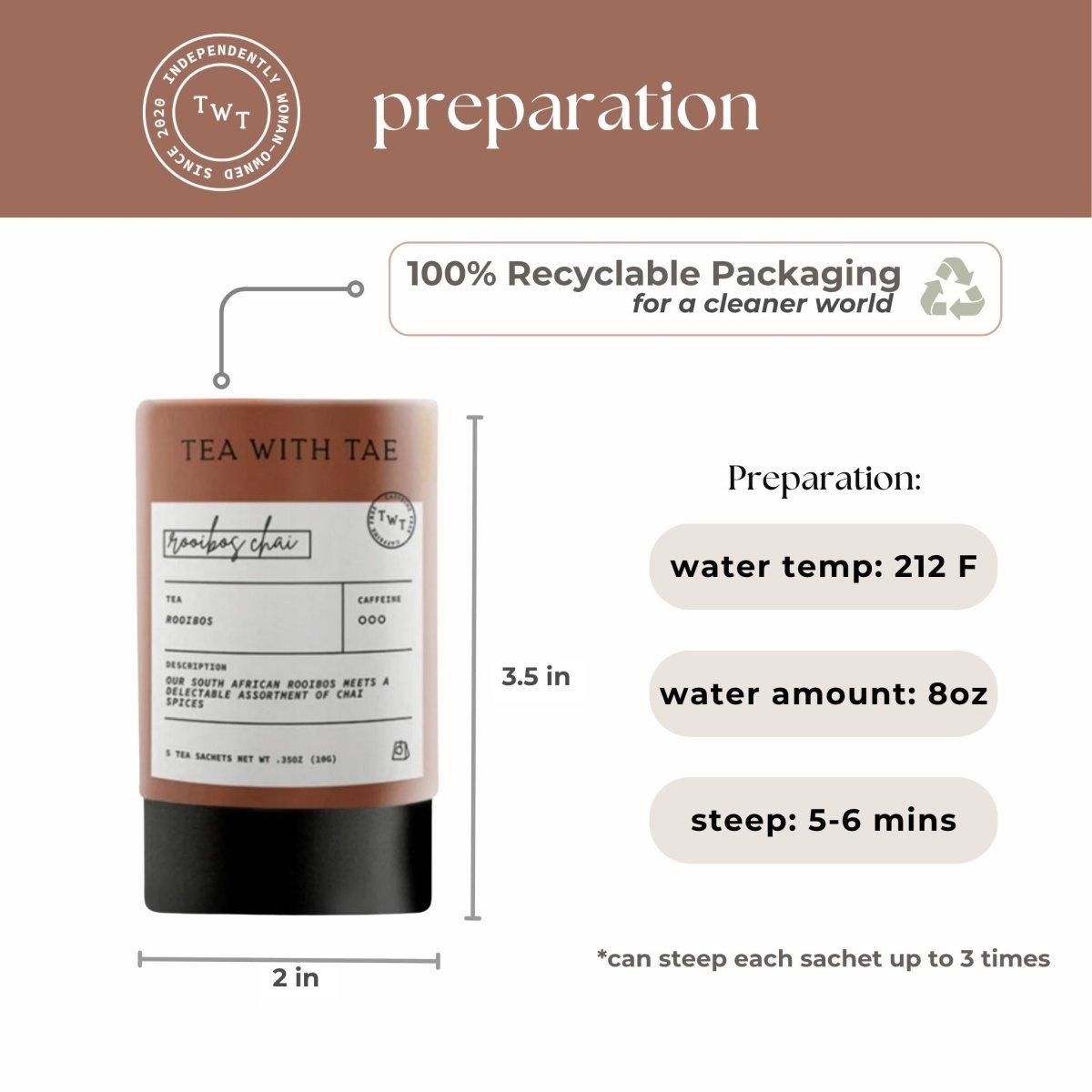 Rooibos Chai Mini Tea Tube – Spiced Herbal Comfort Blend (5 Sachets) preparation instructions