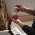 SET | TSA Approved Shower Bag & 4 Bottles in use