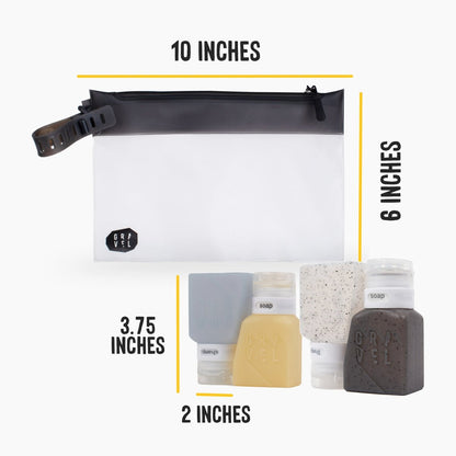 SET | TSA Approved Shower Bag & 4 Bottles - 3oz Essentials