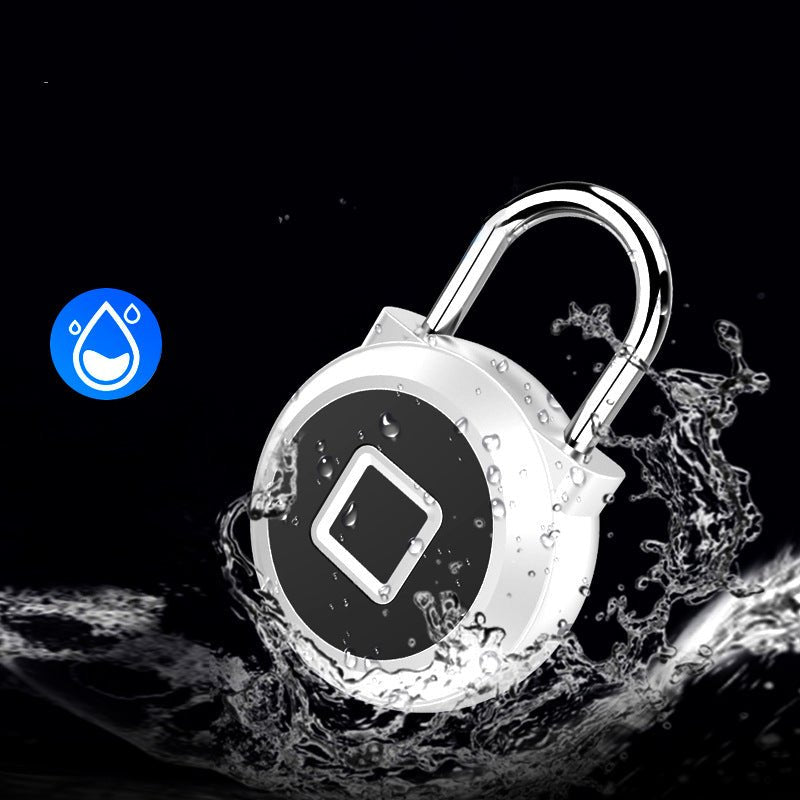 Smart Fingerprint & Bluetooth Padlock in water with droplets