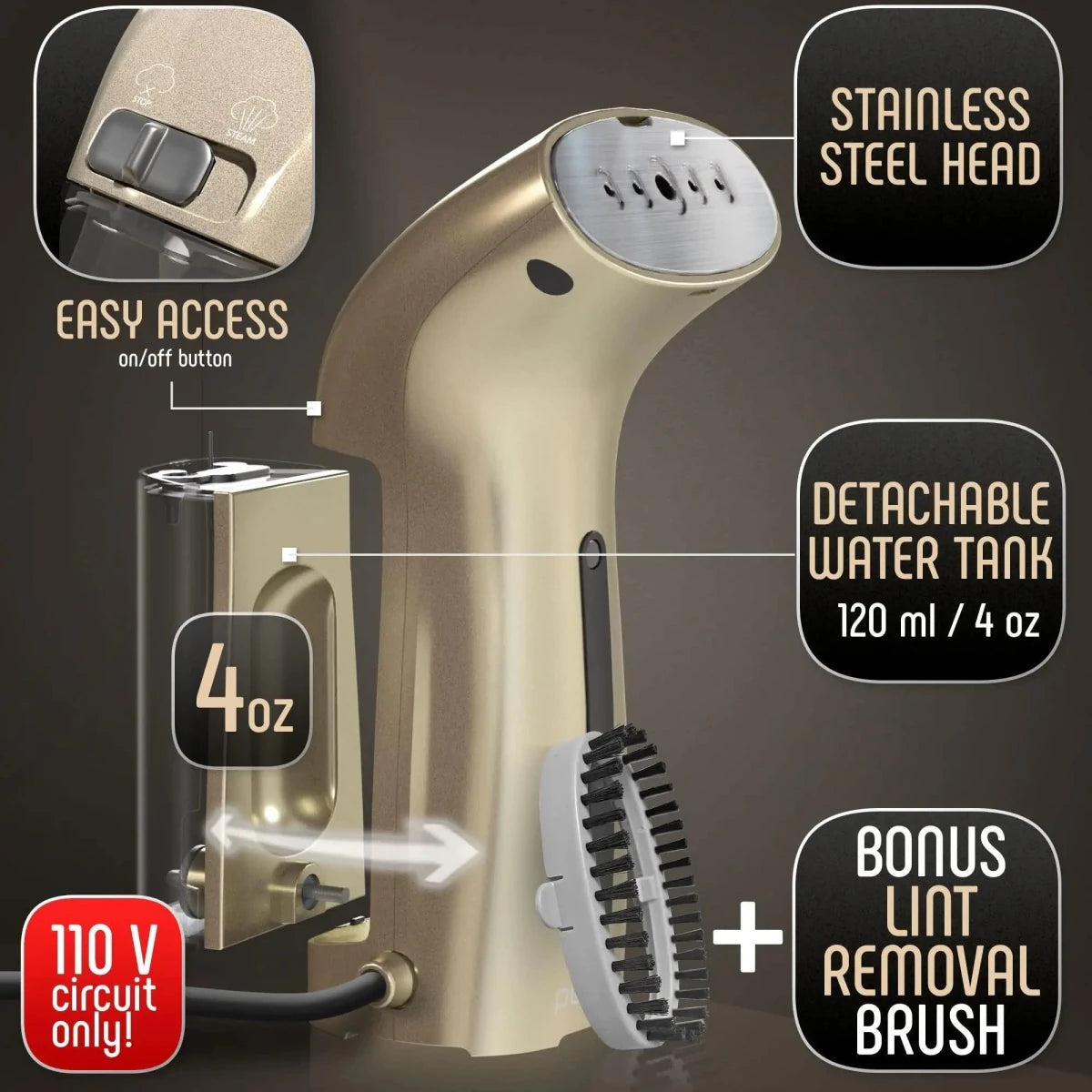 The 360° Anti - Spill Travel Steamer (Gold) - 3ozs