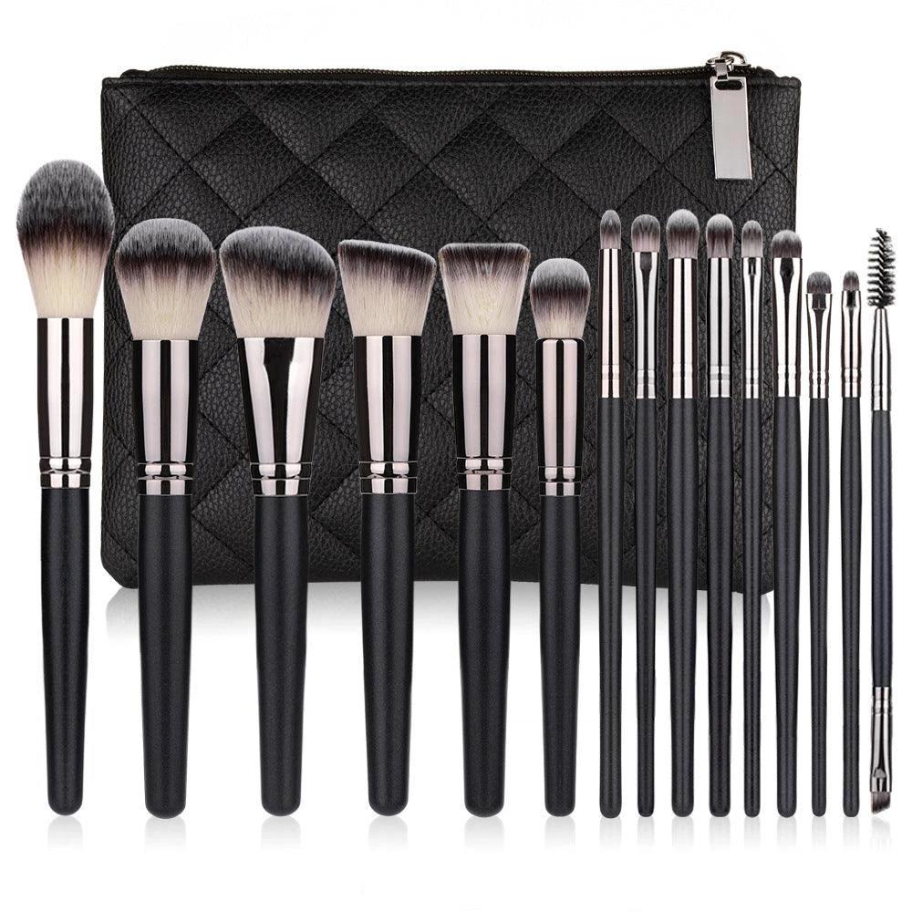 The Essentials 15-Piece Matte Black Makeup Brush Set for travel