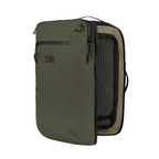 Green backpack with a visible brand logo on a white background