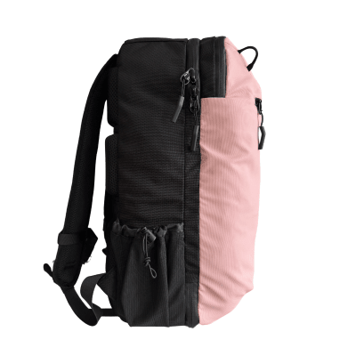 Black and pink backpack on a white background