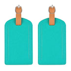 The Luggage Tag in vibrant turquoise PU leather design.