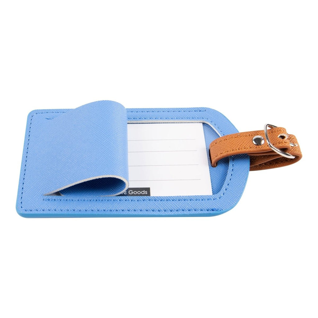 The Luggage Tag made of durable PU leather in blue.