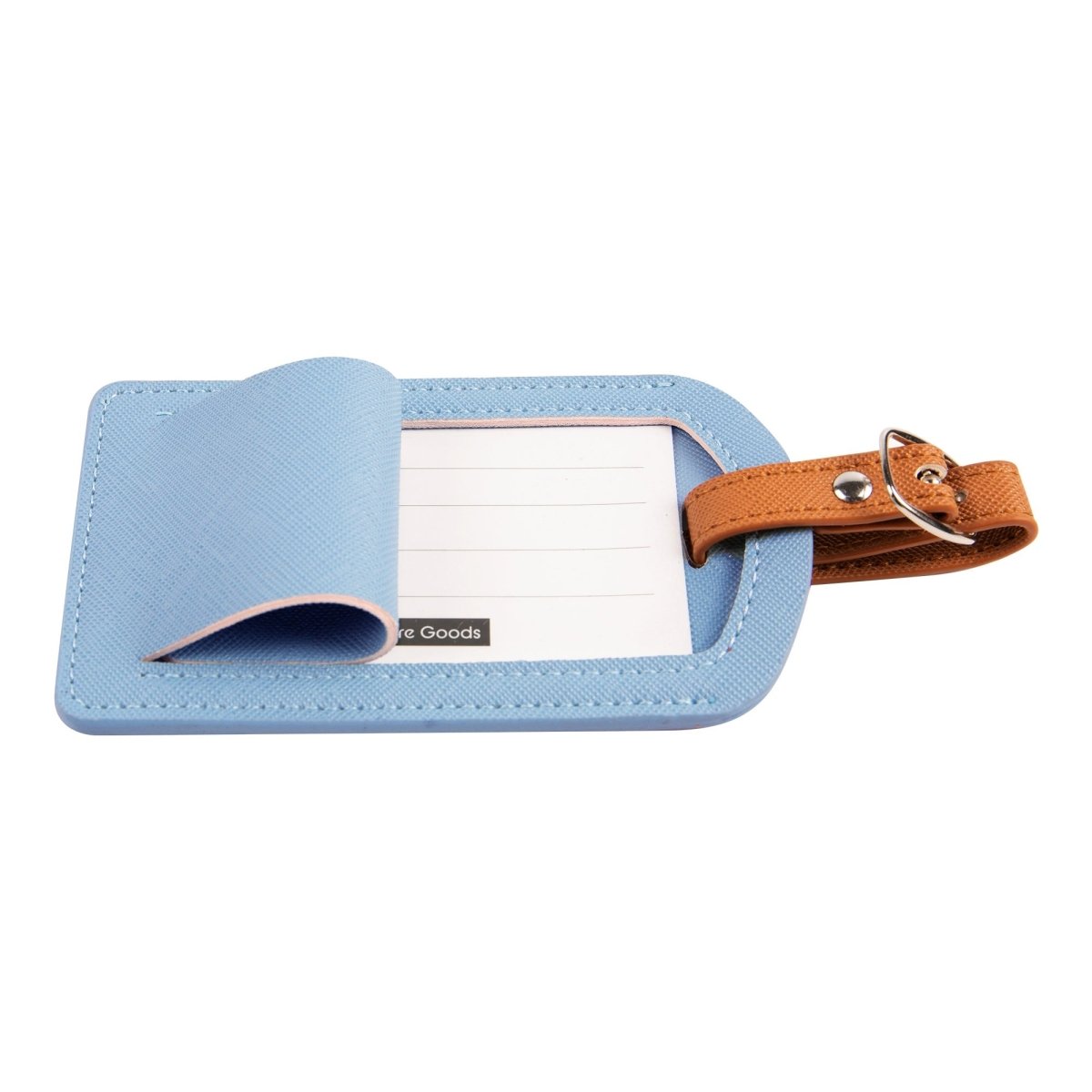 The Luggage Tag in blue PU leather for travel essentials