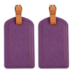 The Luggage Tag in vibrant purple color with leather strap