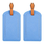 The Luggage Tag in blue PU leather design for travel.