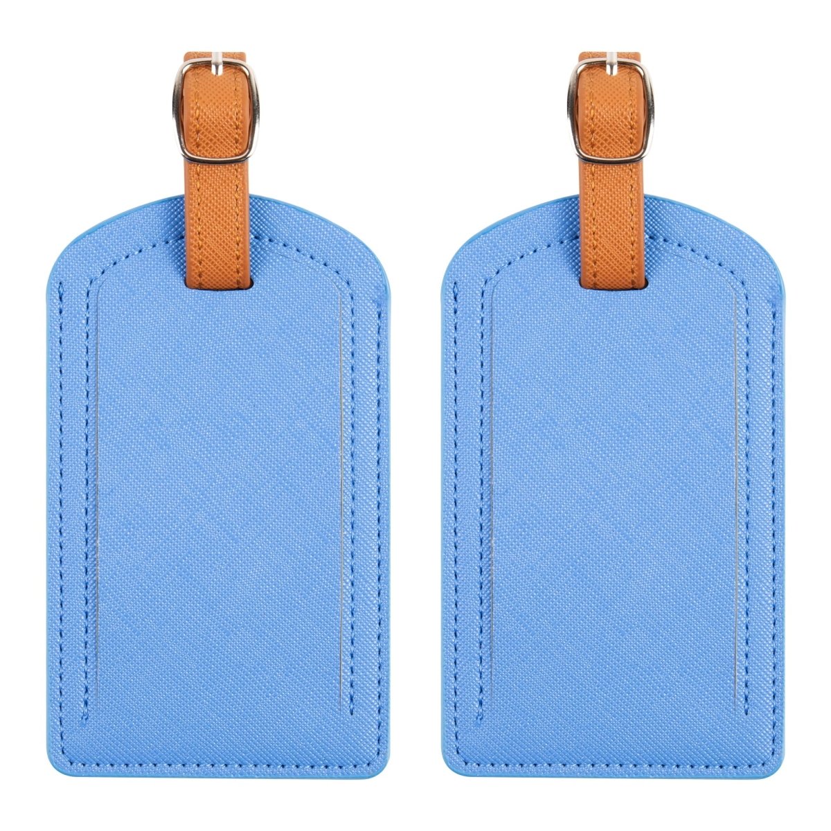 The Luggage Tag in blue PU leather design for travel.