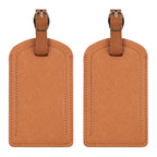 The Luggage Tag in stylish orange PU leather for travel.