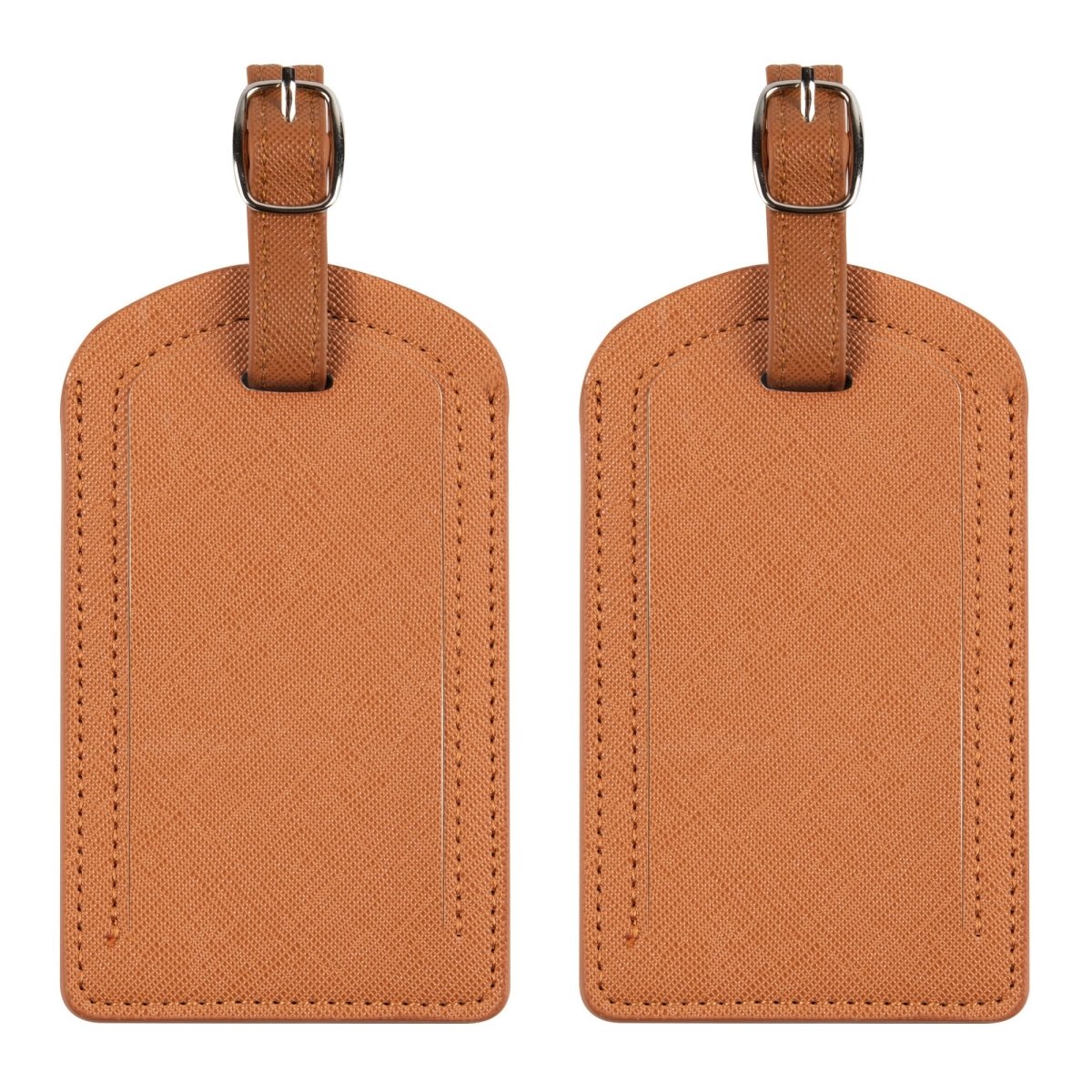 The Luggage Tag in stylish orange PU leather for travel.