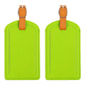 The Luggage Tag in vibrant green with orange strap.