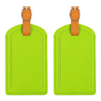 The Luggage Tag in vibrant green with orange strap.