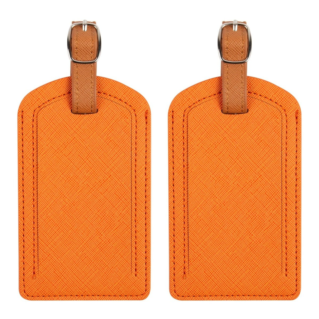 The Luggage Tag in vibrant orange color for easy travel identification.