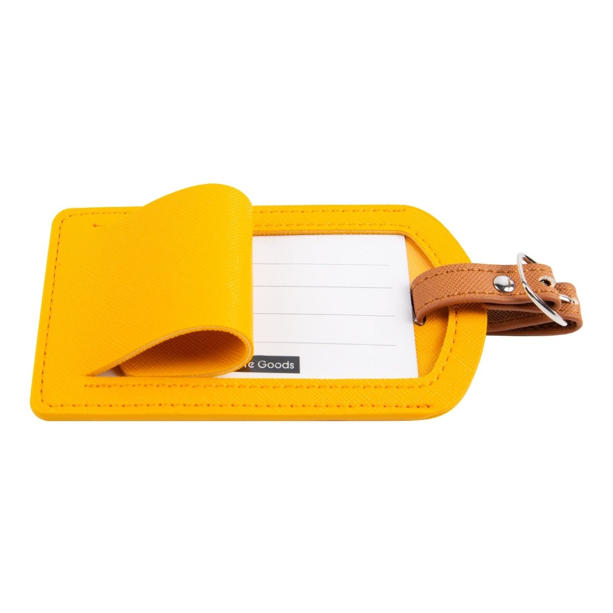 The Luggage Tag in vibrant yellow PU leather design.