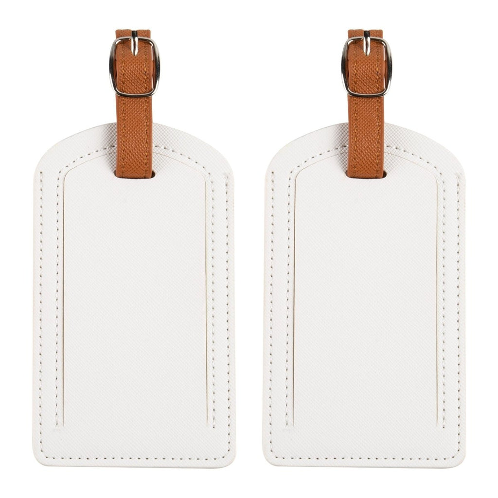 The Luggage Tag in white PU leather for travel essentials