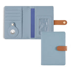 The Passport Wallet in light blue with card slots and secure flap.