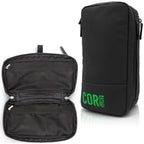 Black travel organizer with green 'COR Surf' branding on a white background