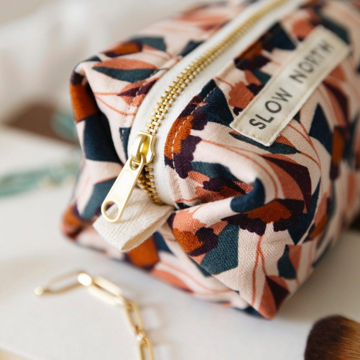 Travel Pouch - Blush Florence with floral design and zipper