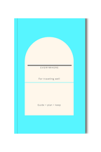 Everywhere customizable travel planner journal with a bright blue cover
