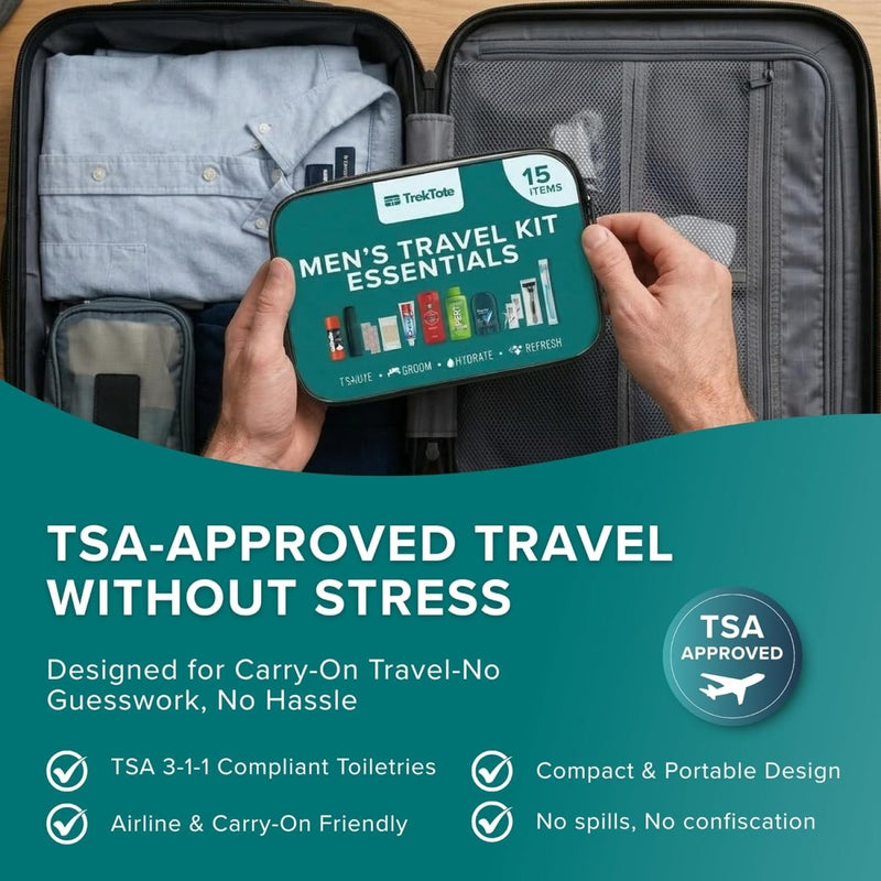 TrekTote 15 - Piece Men’s Premium Travel Hygiene Kit - 3ozs
