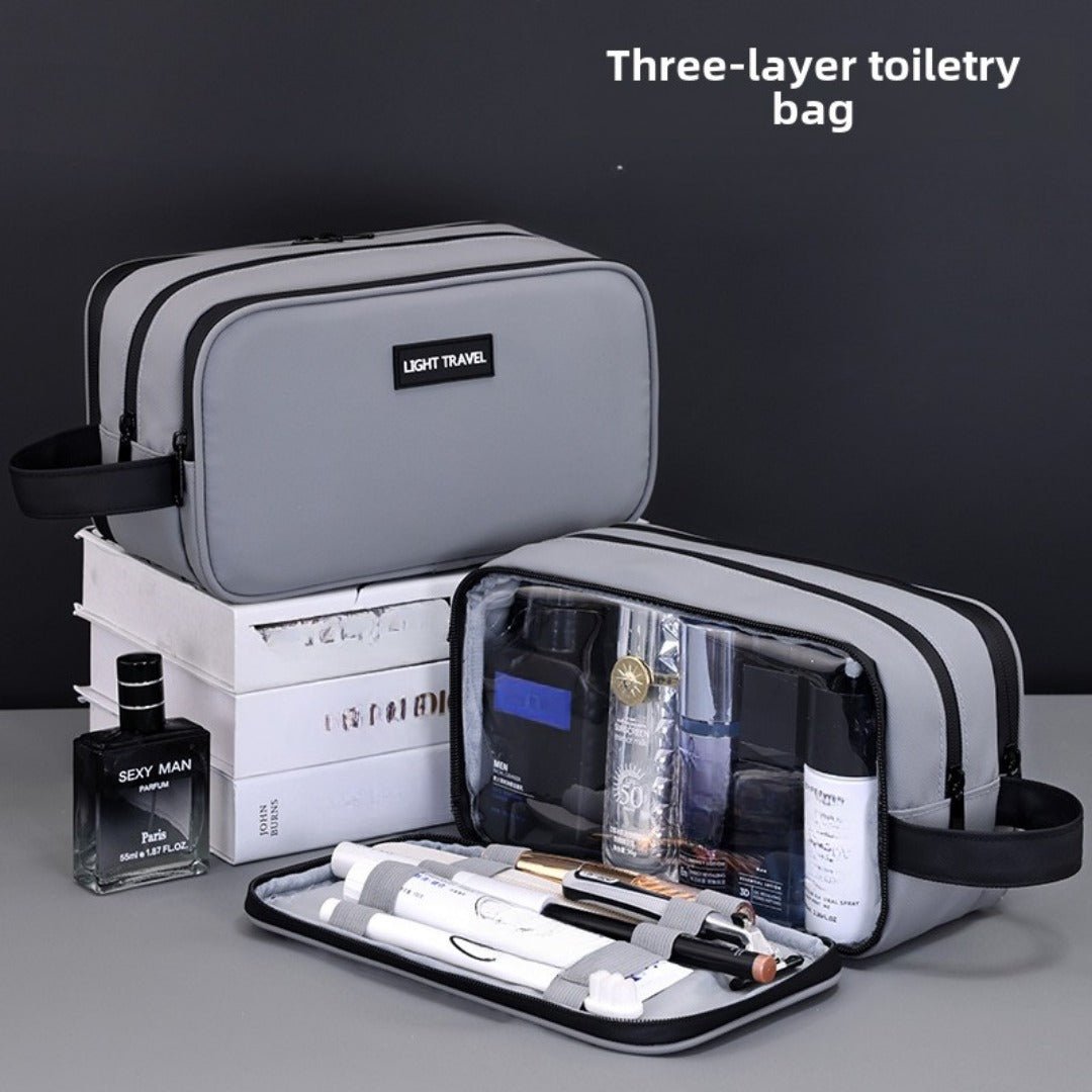Triple-Layer Men's Grooming & Toiletry Bag for travel size essentials