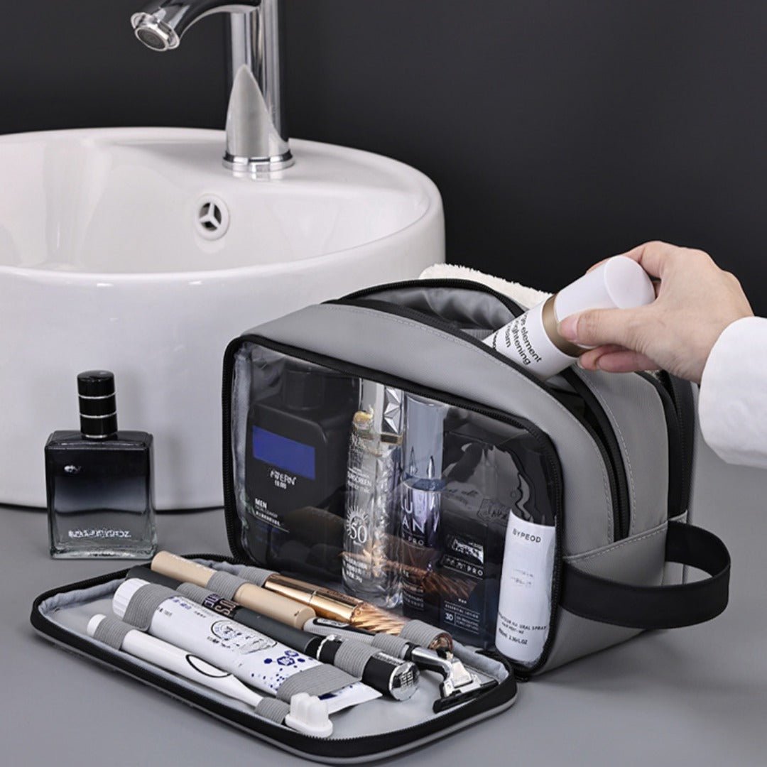 Triple-Layer Men's Grooming & Toiletry Bag with grooming essentials
