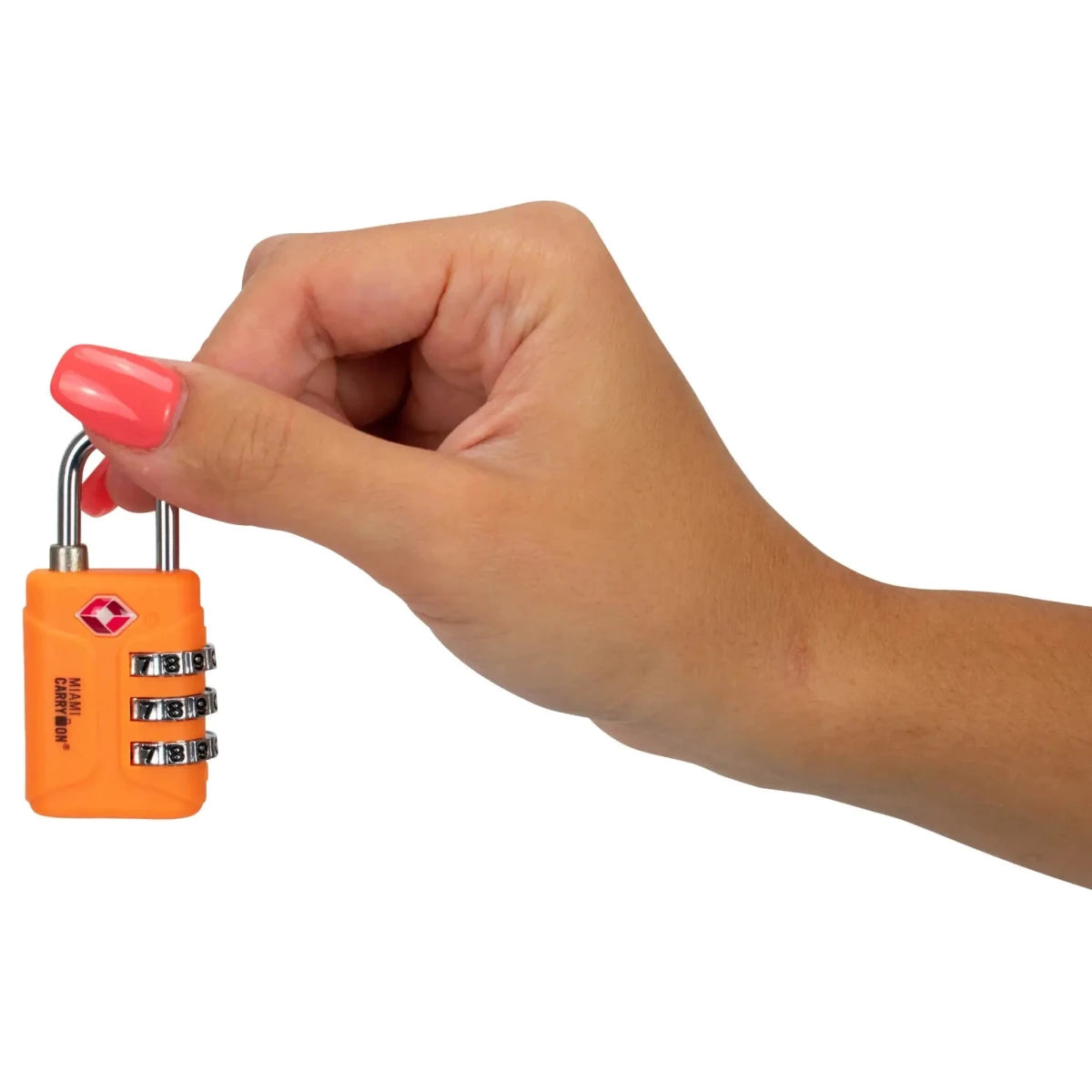 Person holding a TSA Approved Combination Padlock for travel essentials.