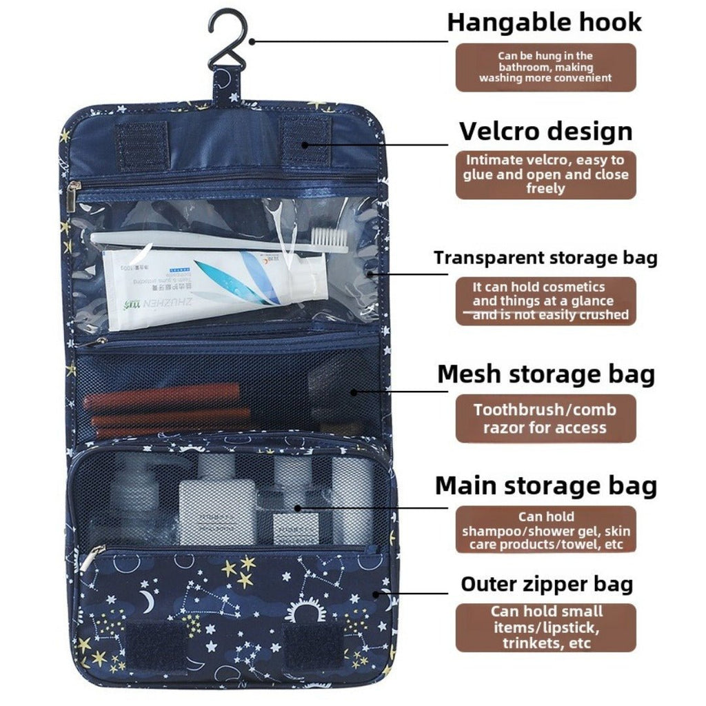 Visible Hanging Toiletry Bag with clear compartments for travel size essentials
