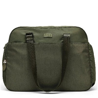 Green bag with a visible brand logo on a white background
